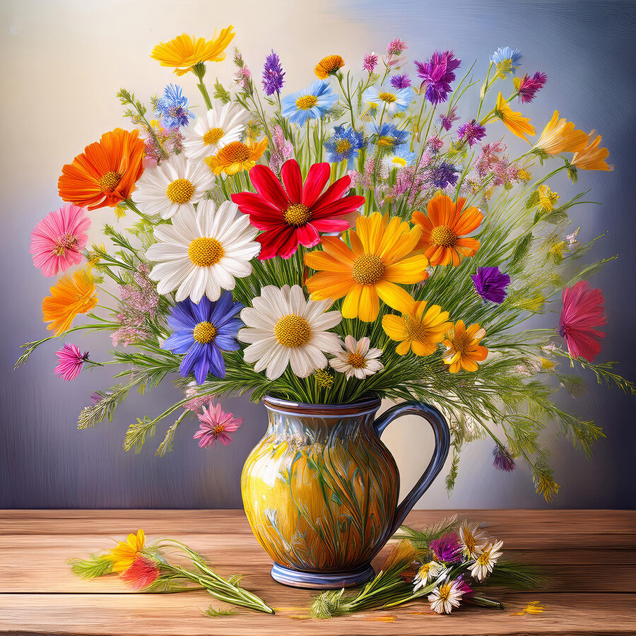 Fleurs colorées dans un vase