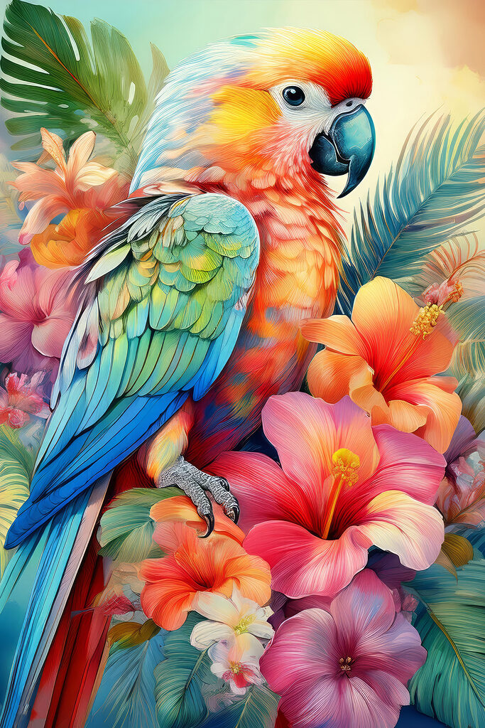 Colorful parrot on a floral background Colorful parrot on a floral background