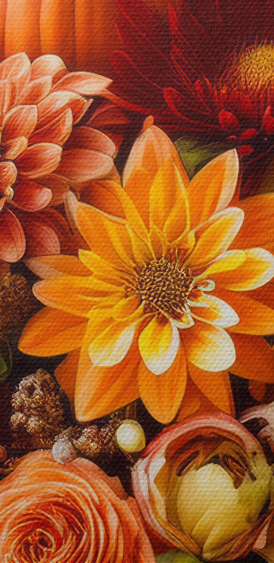 Vase de fleurs et de citrouilles