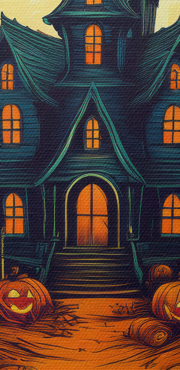 Maison avec des citrouilles et une clôture devant elle Maison avec des citrouilles et une clôture devant elle
