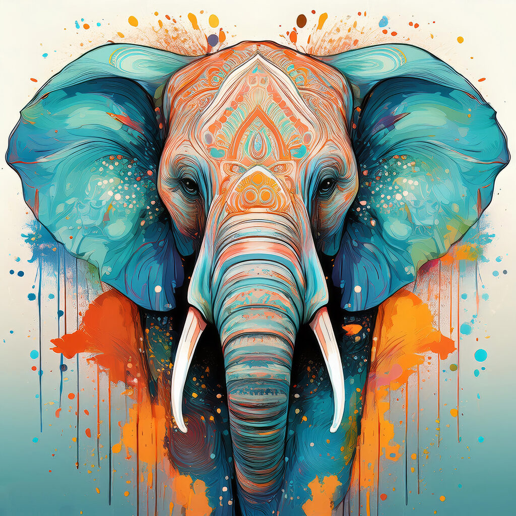 An elephant with colorful paint splatters An elephant with colorful paint splatters