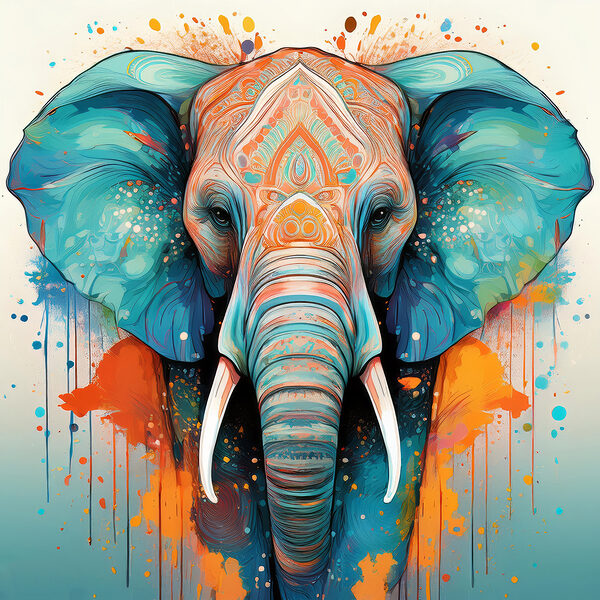 An elephant with colorful paint splatters An elephant with colorful paint splatters