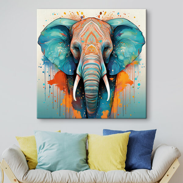 Un éléphant avec des éclaboussures de peinture colorée Tableaux Un éléphant avec des éclaboussures de peinture colorée
