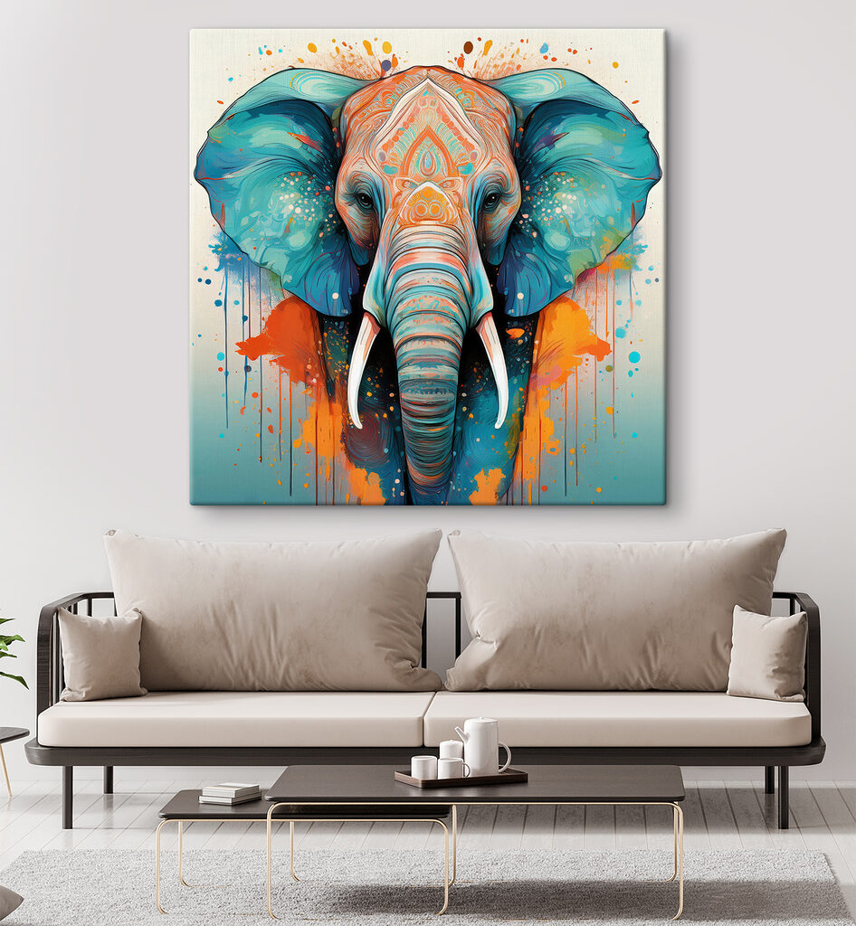 An elephant with colorful paint splatters An elephant with colorful paint splatters