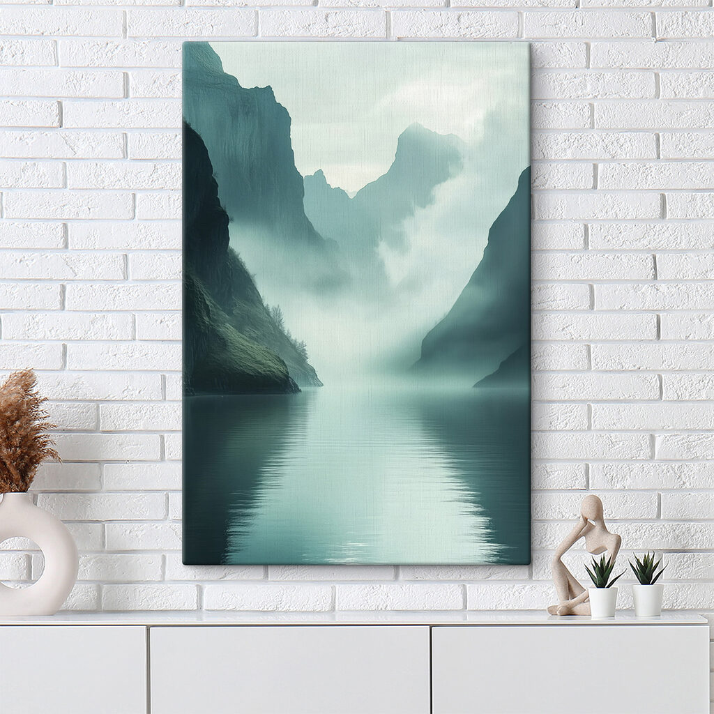 Body of water with mountains and fog Body of water with mountains and fog