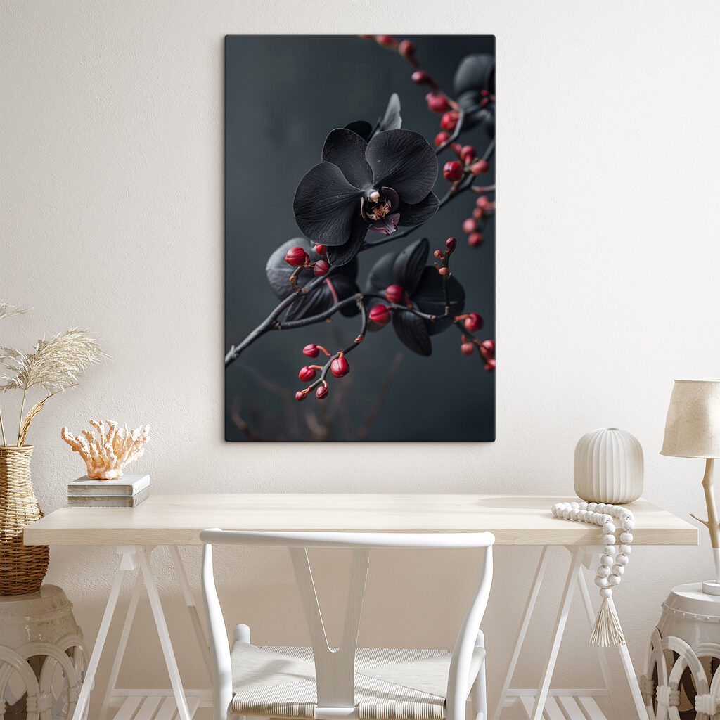 Black flower with red berries