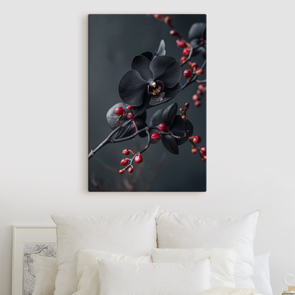 Black flower with red berries