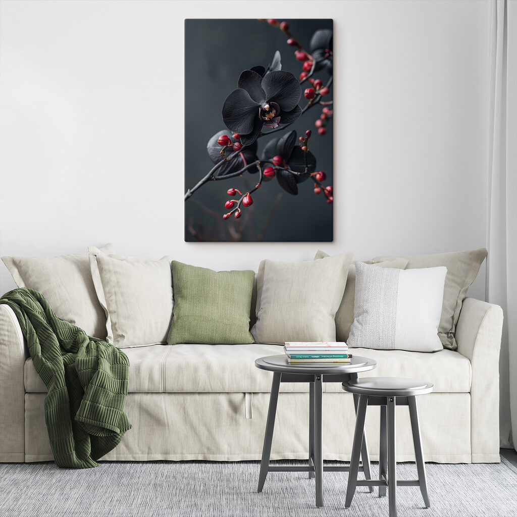 Black flower with red berries