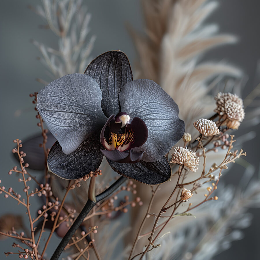 Fleur noire avec des fleurs blanches