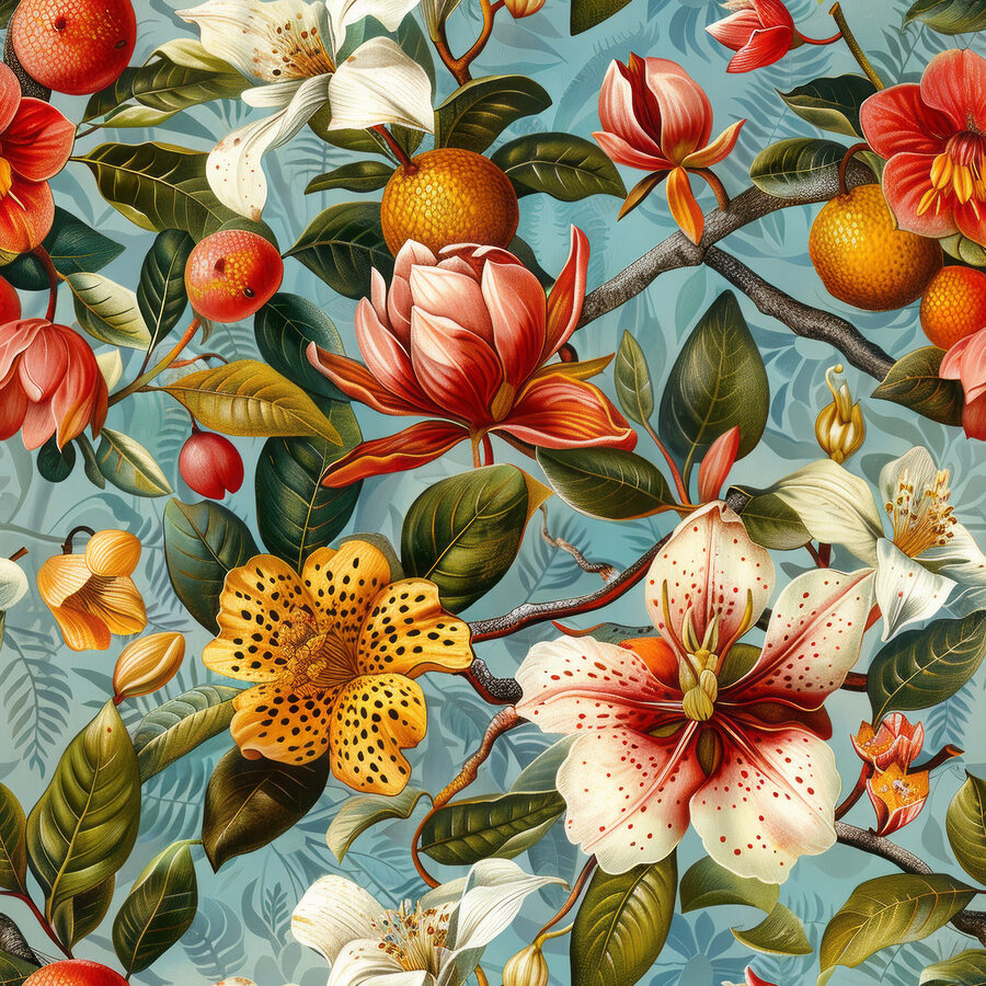 Motif floral avec des oranges et des fleurs Motif floral avec des oranges et des fleurs