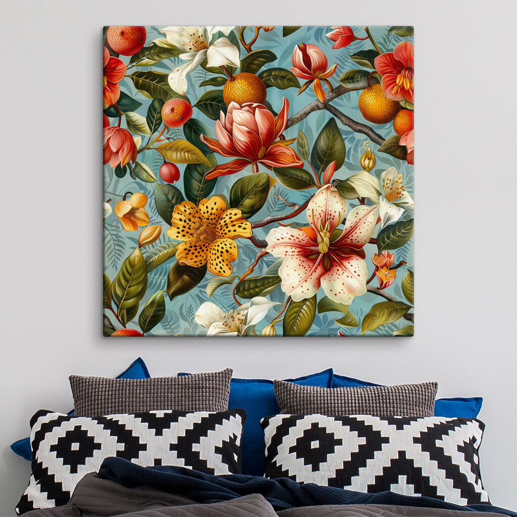 Floral pattern with oranges and flowers