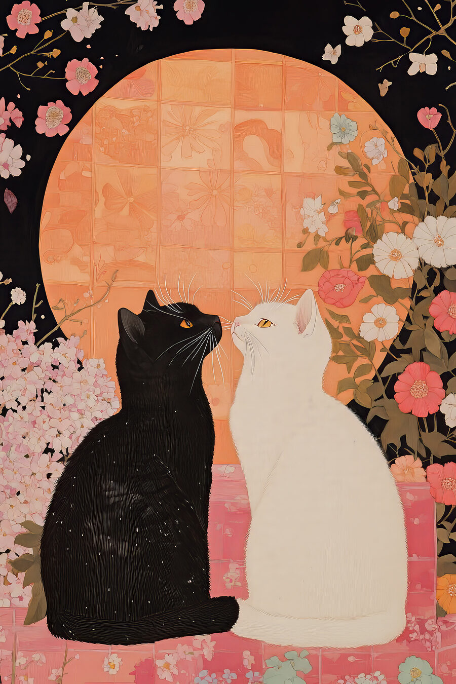 Chat noir et chat blanc se regardant l'un l'autre Chat noir et chat blanc se regardant l'un l'autre