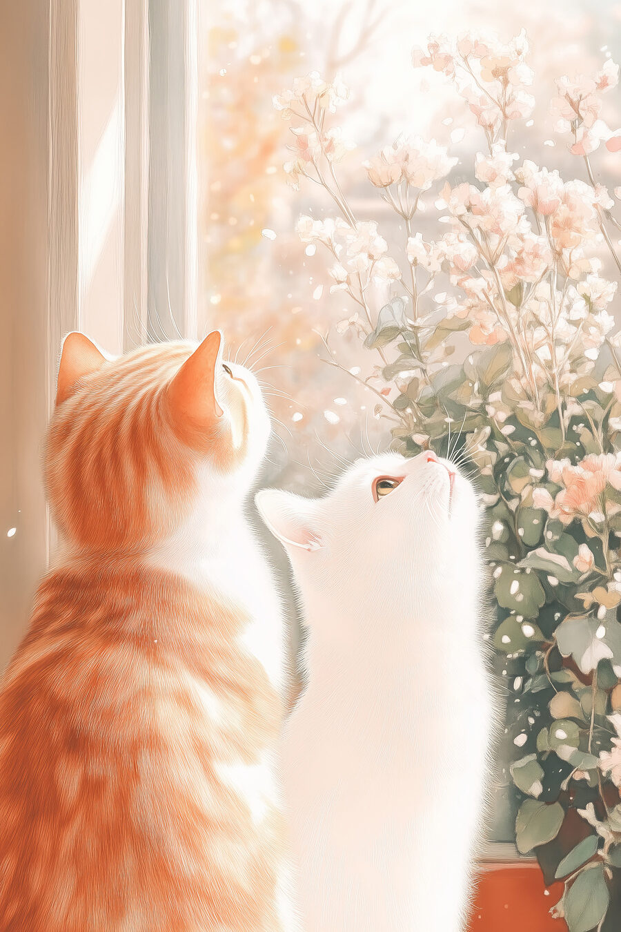 Deux chats regardant par la fenêtre