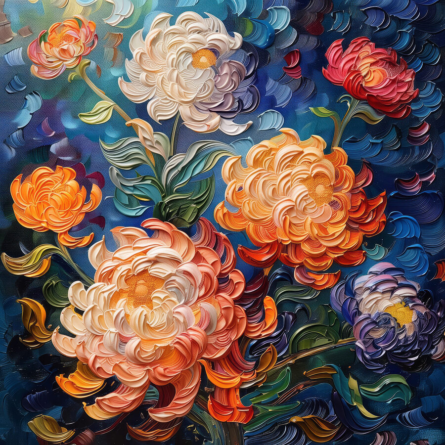 Peinture de fleurs sur fond bleu Peinture de fleurs sur fond bleu