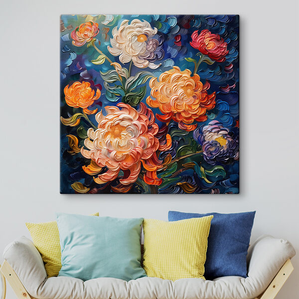 Peinture de fleurs sur fond bleu Peinture de fleurs sur fond bleu