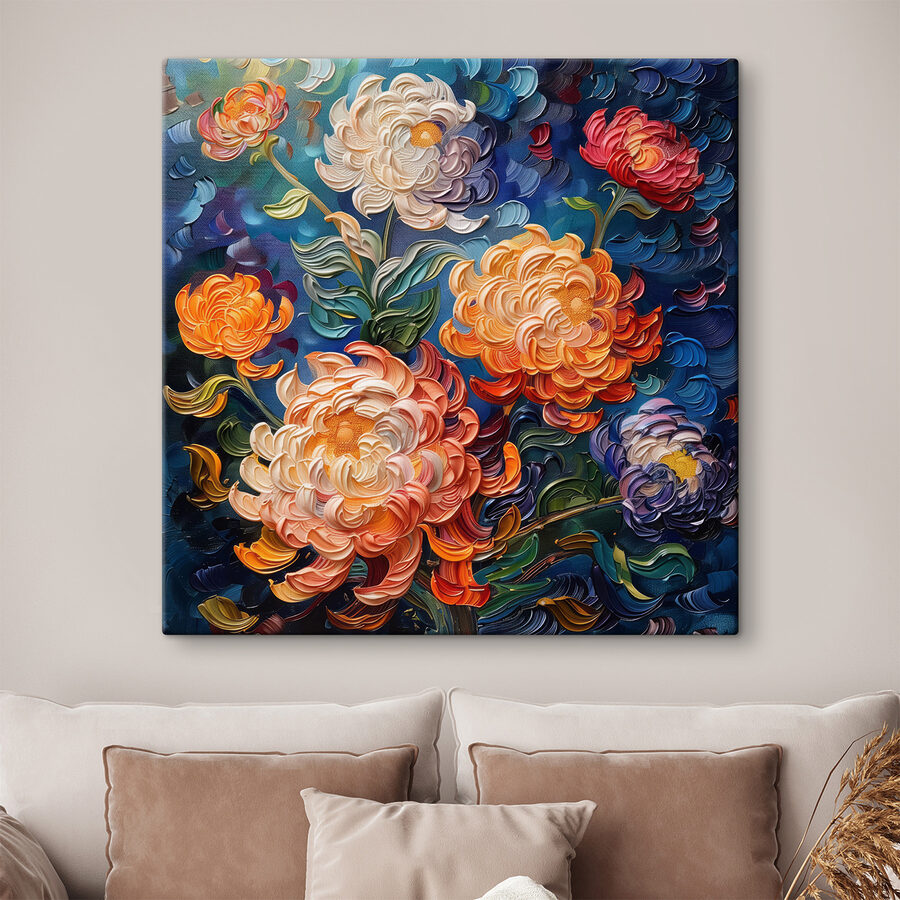 Peinture de fleurs sur fond bleu Peinture de fleurs sur fond bleu