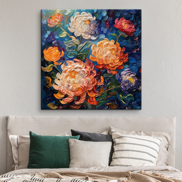 Peinture de fleurs sur fond bleu Peinture de fleurs sur fond bleu