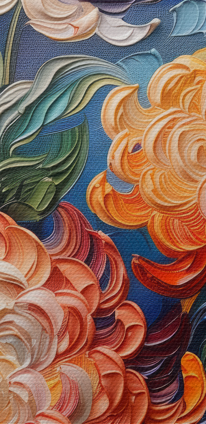 Peinture de fleurs sur fond bleu Peinture de fleurs sur fond bleu