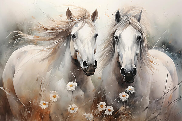 Peinture de chevaux avec des fleurs Peinture de chevaux avec des fleurs