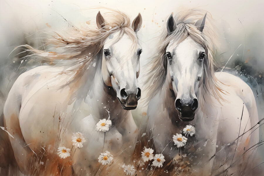 Peinture de chevaux avec des fleurs Peinture de chevaux avec des fleurs
