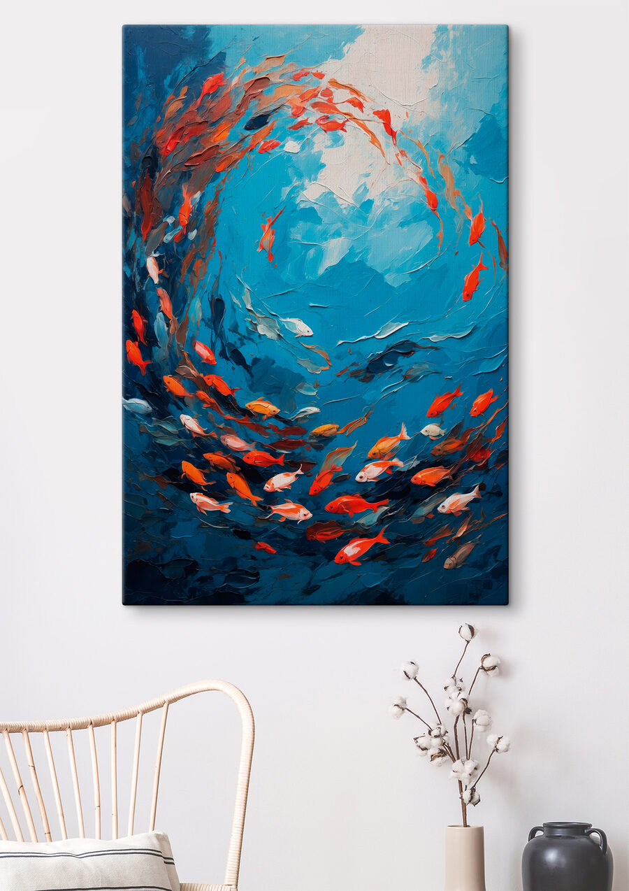 Peinture de poissons nageant dans l'eau
