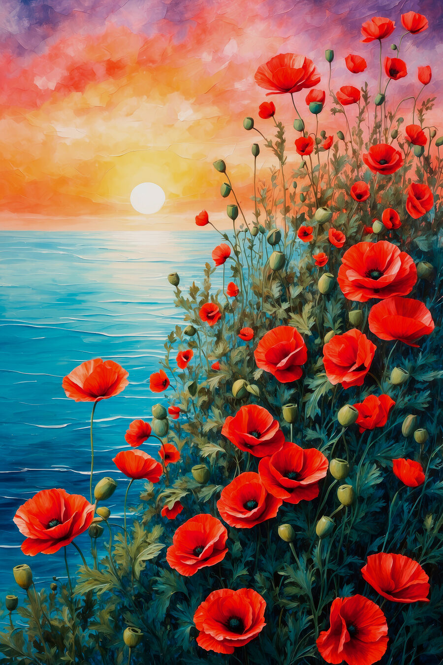 Peinture de fleurs rouges et d'eau