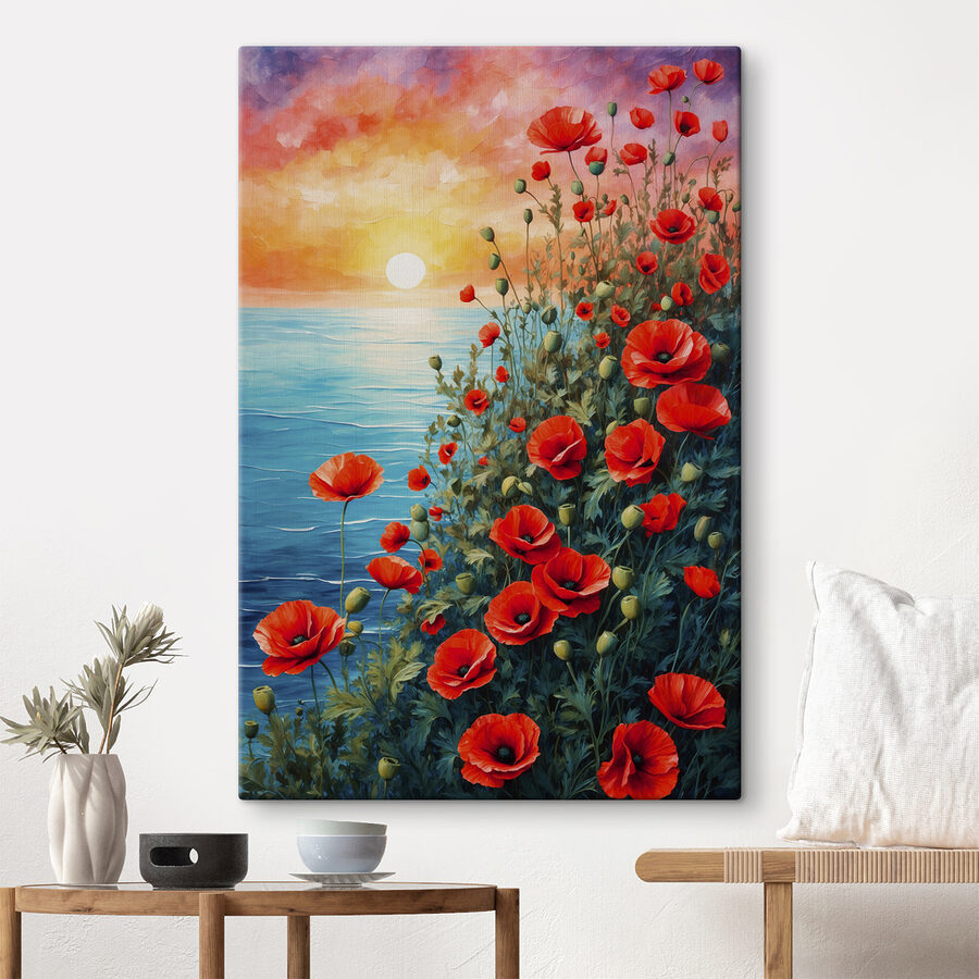Peinture de fleurs rouges et d'eau