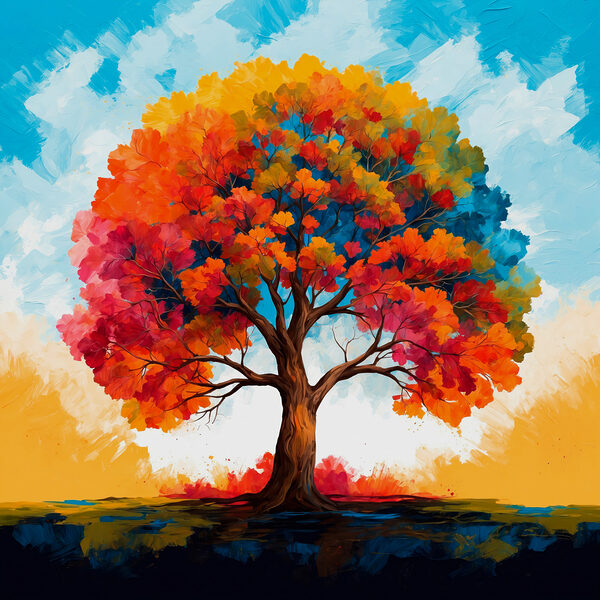 Peinture d'un arbre aux feuilles colorées Peinture d'un arbre aux feuilles colorées