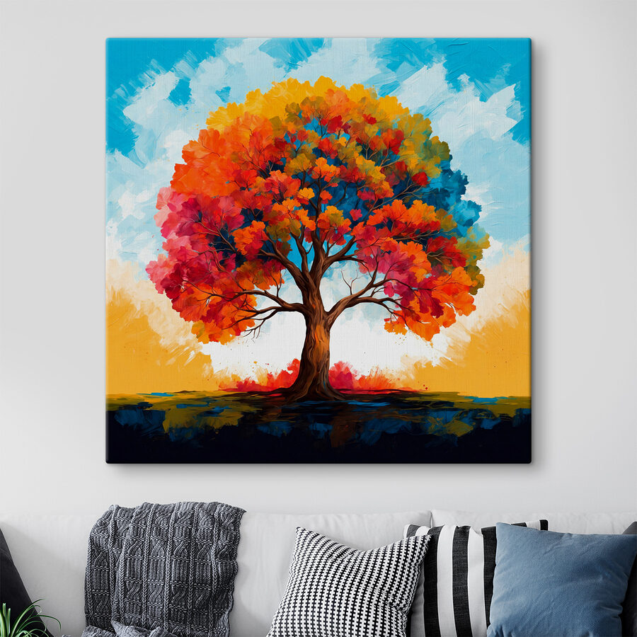 Peinture d'un arbre aux feuilles colorées Peinture d'un arbre aux feuilles colorées