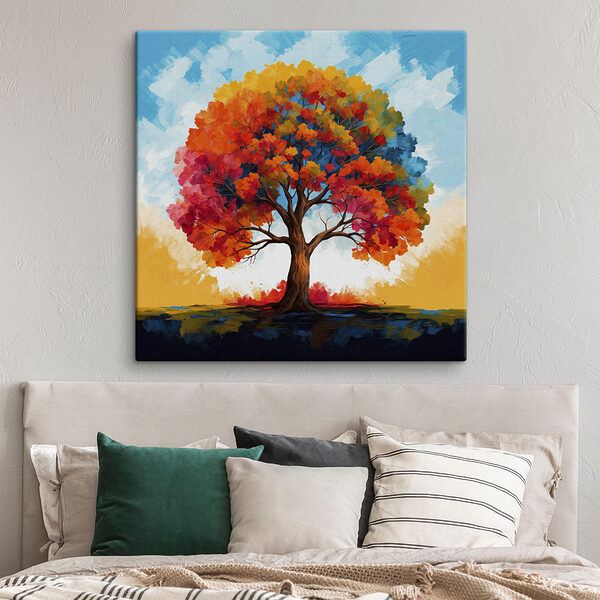 Peinture d'un arbre aux feuilles colorées Peinture d'un arbre aux feuilles colorées