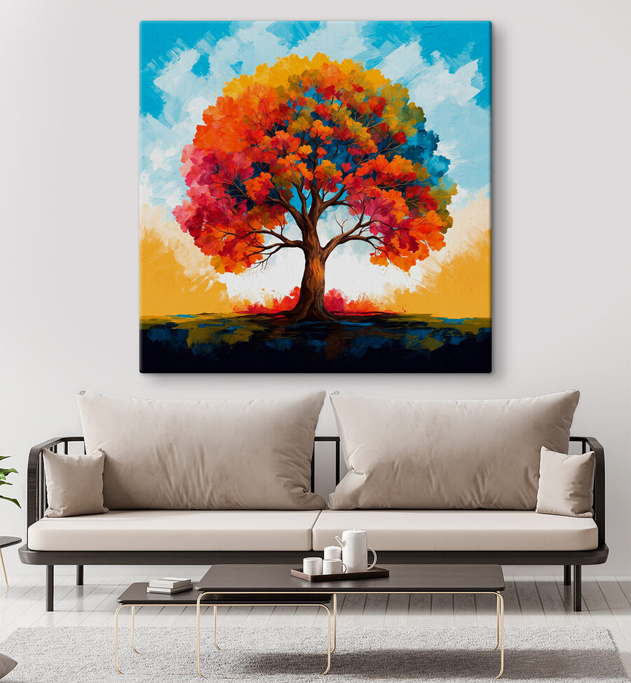 Peinture d'un arbre aux feuilles colorées Peinture d'un arbre aux feuilles colorées