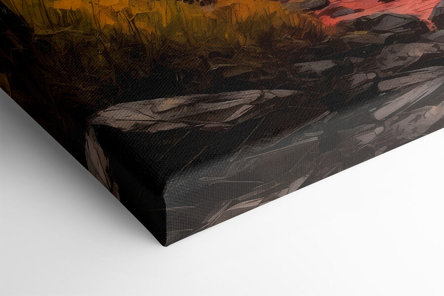 Peinture d'une chaîne de montagnes avec des arbres et une rivière Peinture d'une chaîne de montagnes avec des arbres et une rivière
