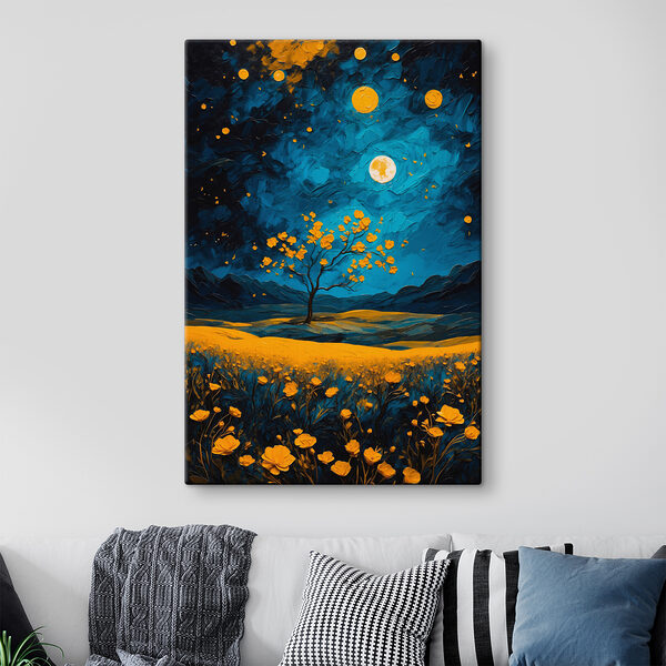 Peinture d'un arbre dans un champ de fleurs Peinture d'un arbre dans un champ de fleurs