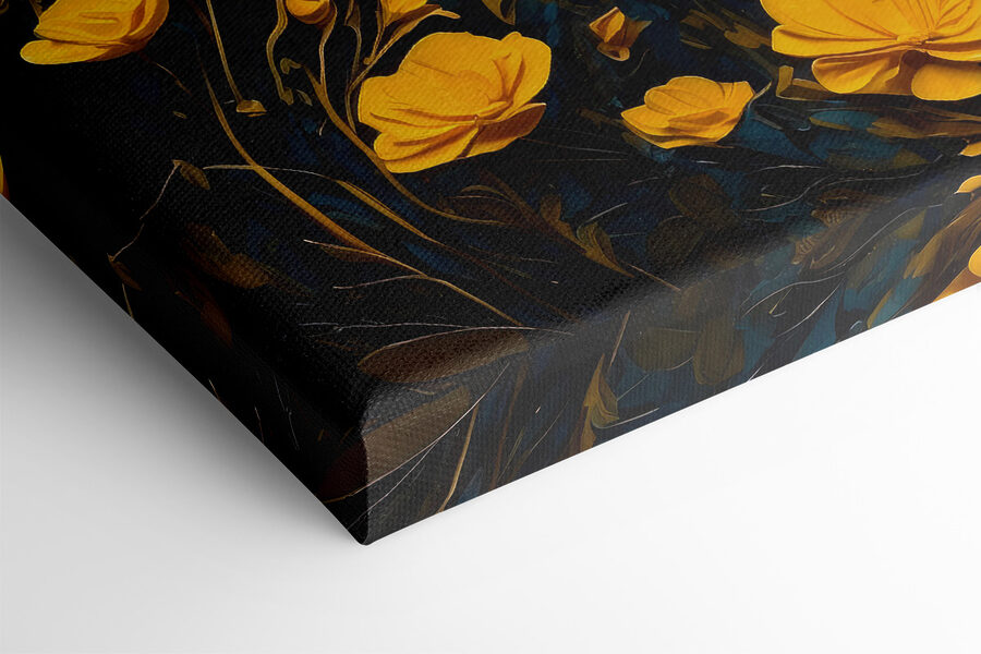 Peinture d'un arbre dans un champ de fleurs