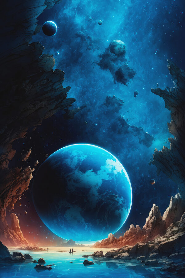 Planète dans l'espace avec des roches et des étoiles Planète dans l'espace avec des roches et des étoiles