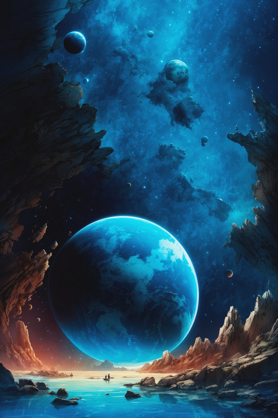 Planète dans l'espace avec des roches et des étoiles