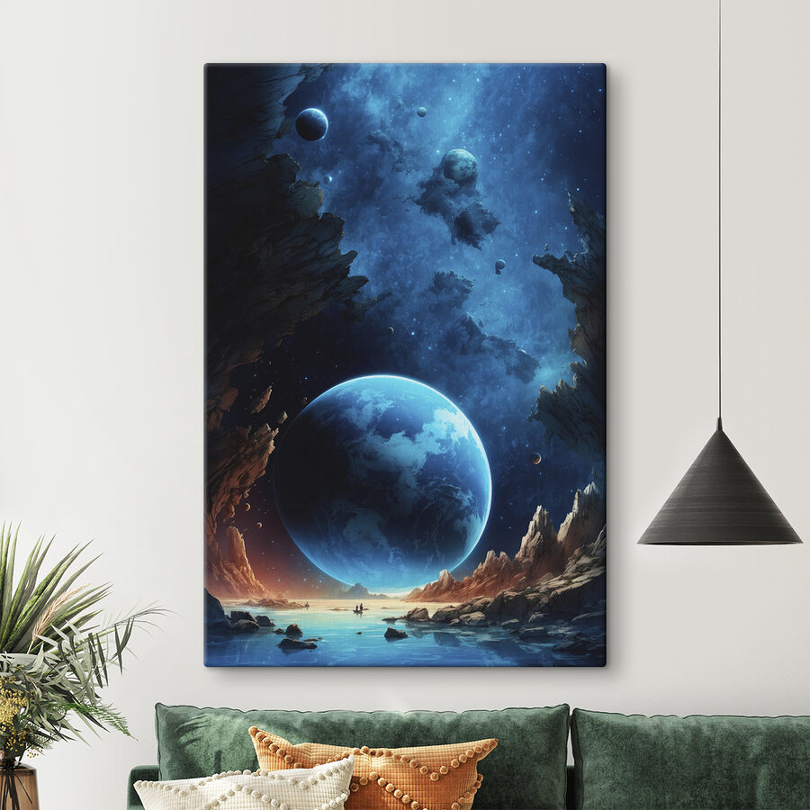 Planète dans l'espace avec des roches et des étoiles