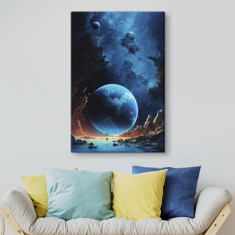 Planète dans l'espace avec des roches et des étoiles