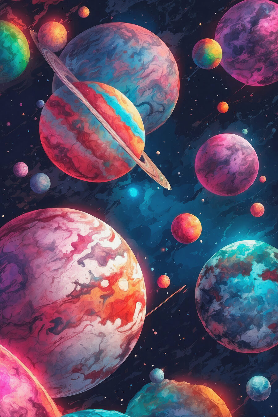 Planètes colorées dans l'espace