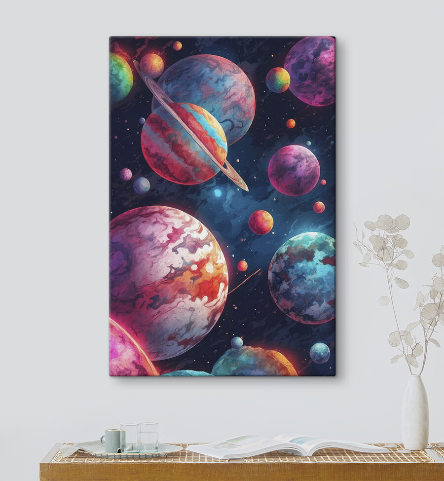 Planètes colorées dans l'espace