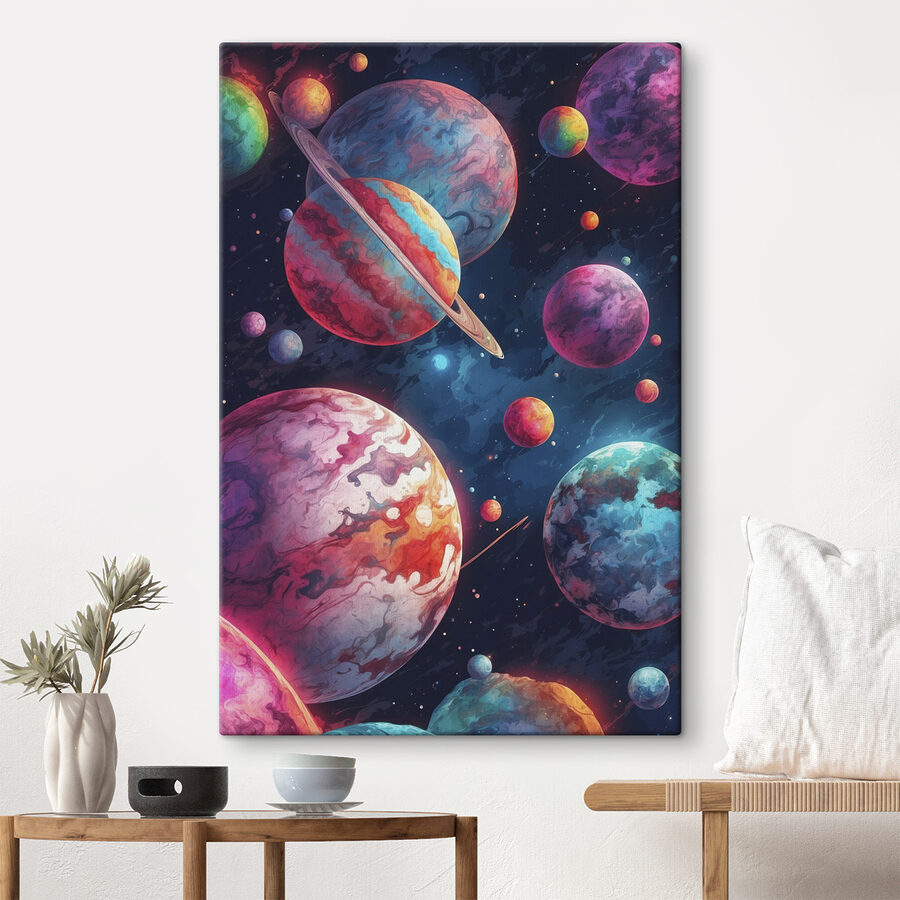 Planètes colorées dans l'espace