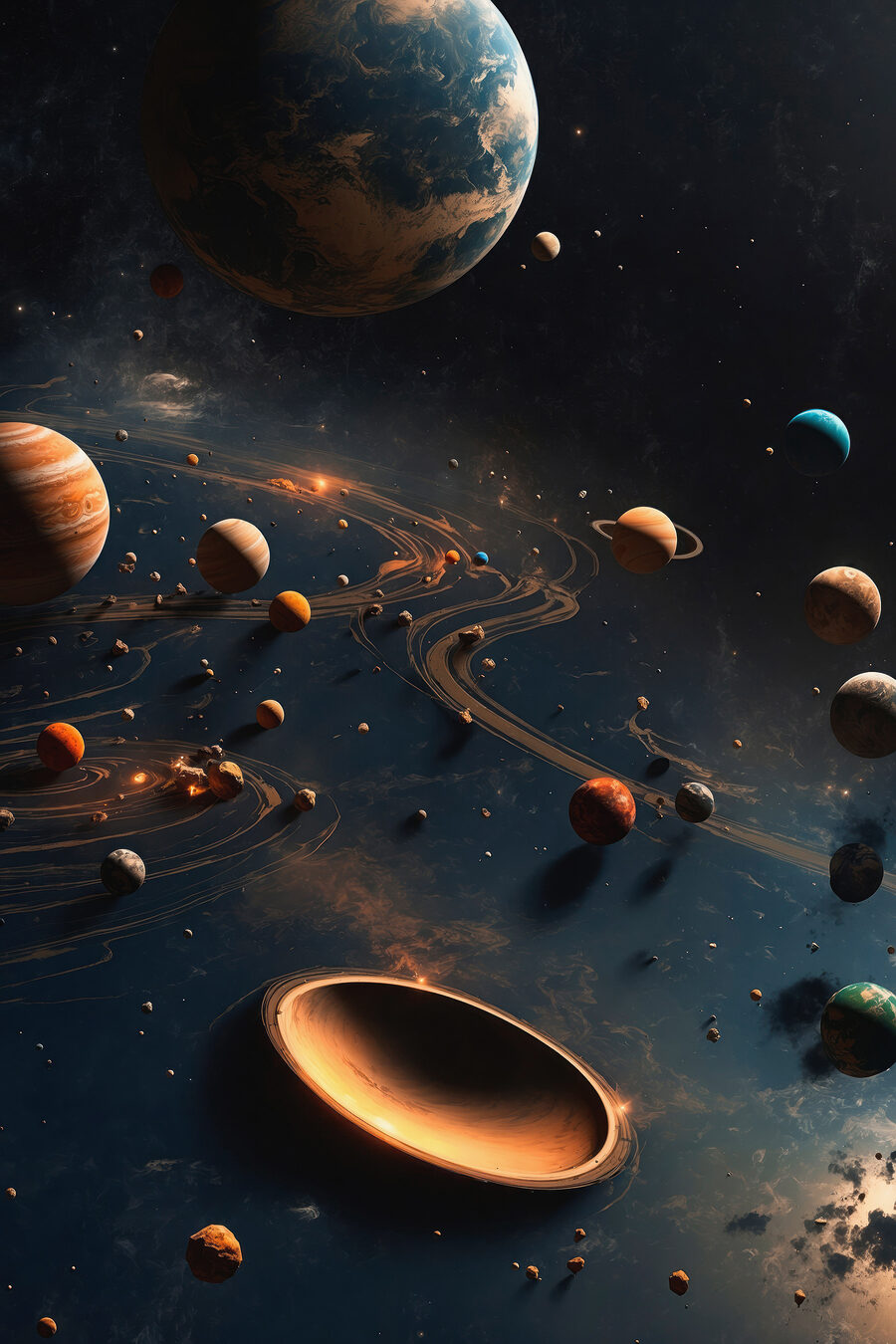 Les planètes dans l'espace avec les planètes et les étoiles