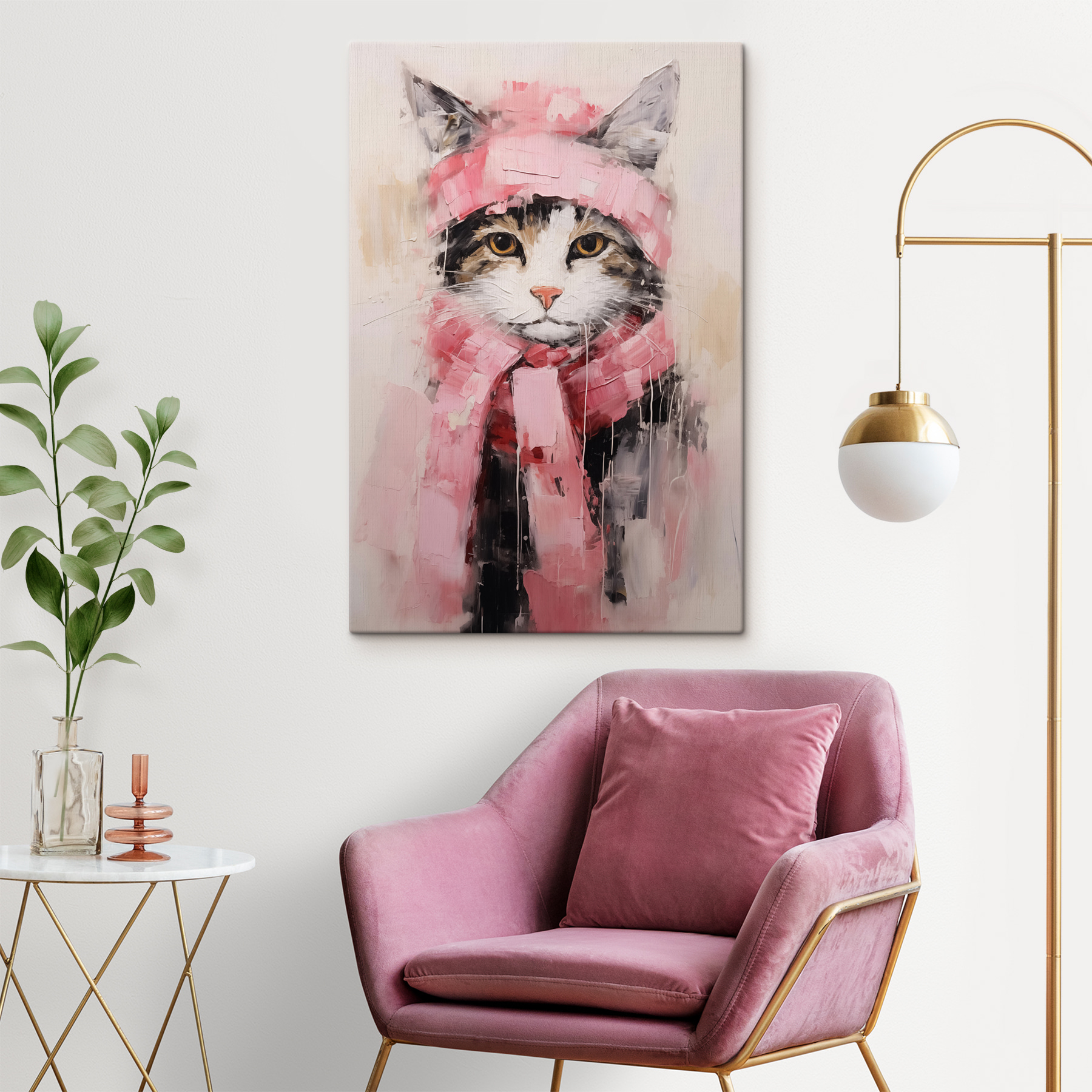 Painting of a cat wearing a scarf