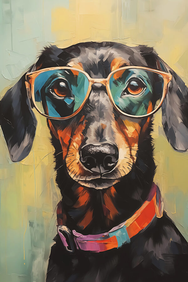 Peinture d'un chien portant des lunettes Peinture d'un chien portant des lunettes