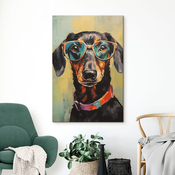 Peinture d'un chien portant des lunettes Peinture d'un chien portant des lunettes