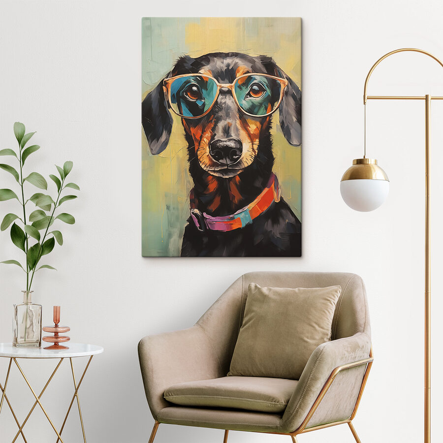 Peinture d'un chien portant des lunettes