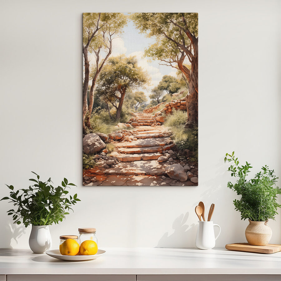 Escalier en pierre menant aux arbres