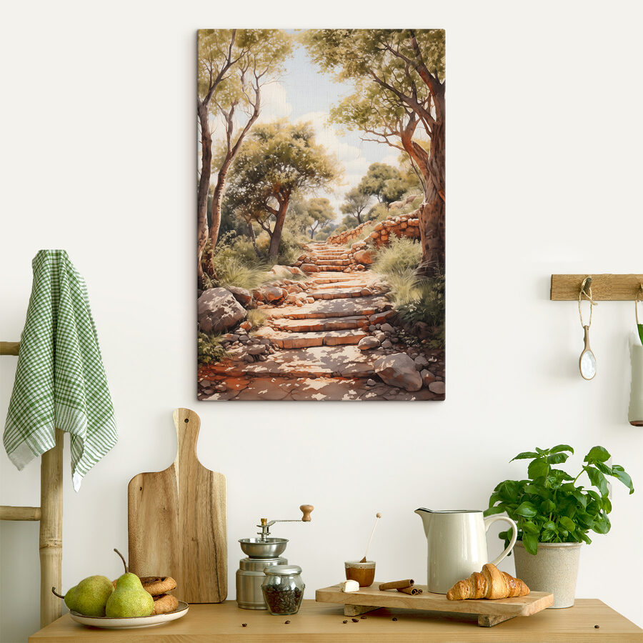 Escalier en pierre menant aux arbres