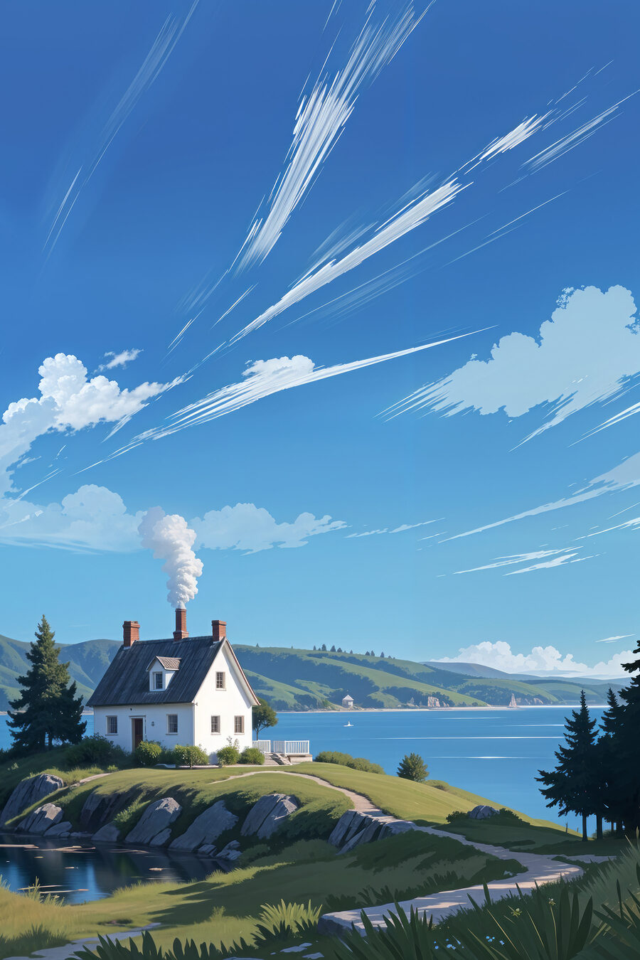 Maison sur une colline au bord de l'eau Maison sur une colline au bord de l'eau