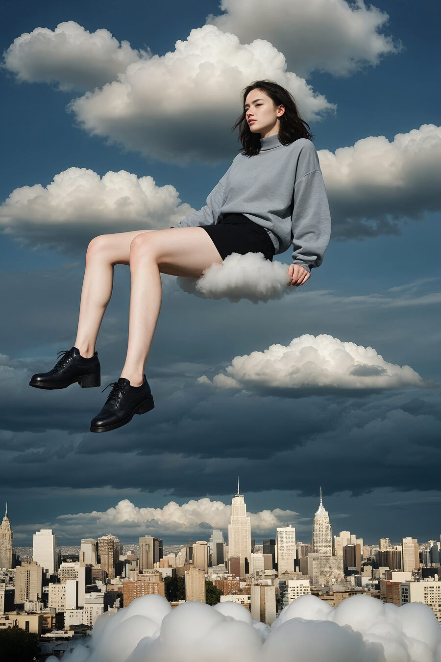 Tableaux Femme assise sur un nuage dans le ciel – Image 8